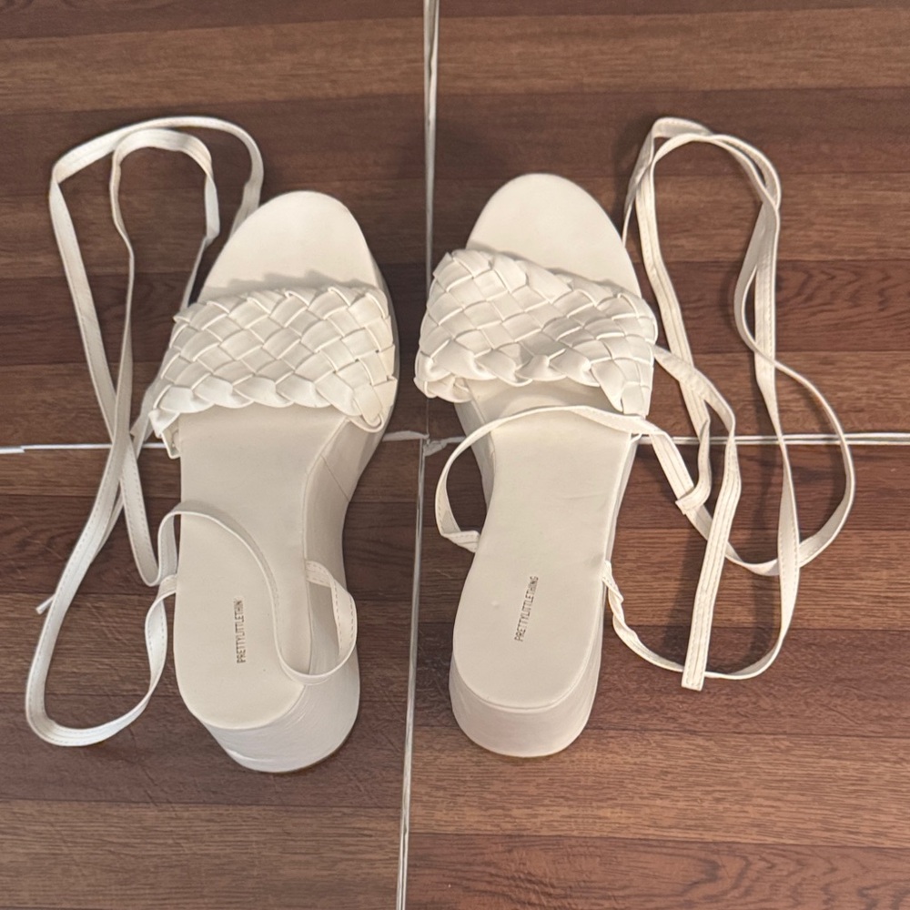 PrettyLittleThing White Braided Strap Platforms